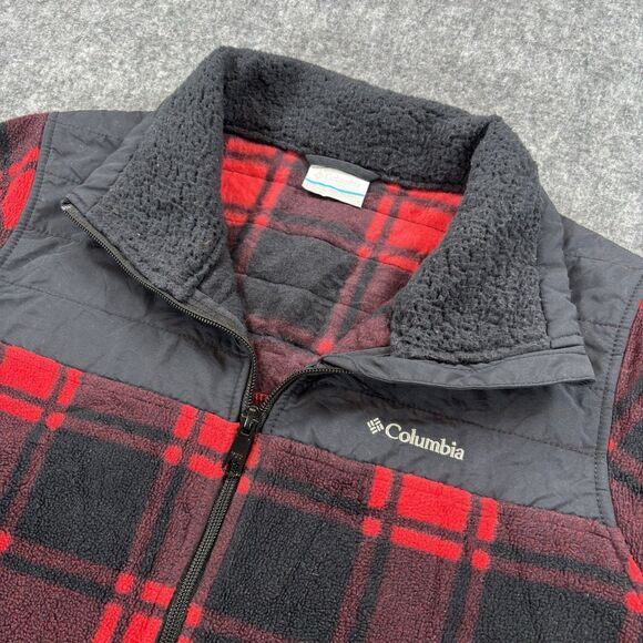 Columbia Fleece Jacket Women’s Small Red Buffalo Plaid Full Zip Pockets 1880321 - Picture 2 of 10